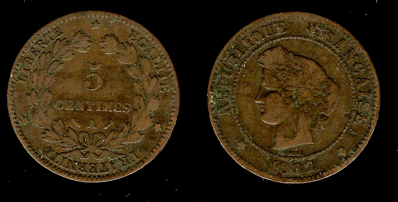 5 centimes Cérès 1882 Paris TB+